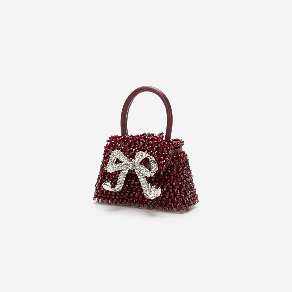Self Portrait Burgundy Embellished Micro Bow Bag BAGS