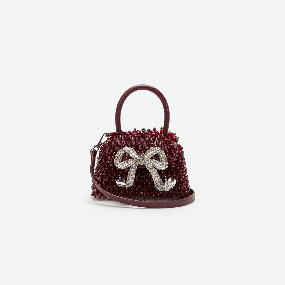 Self Portrait Burgundy Embellished Micro Bow Bag BAGS