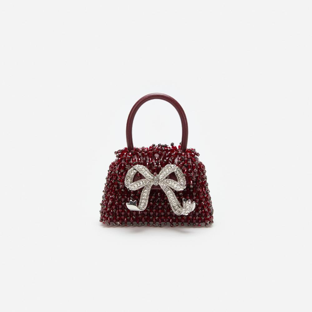 self portrait Burgundy Embellished Micro Bow Bag BAGS