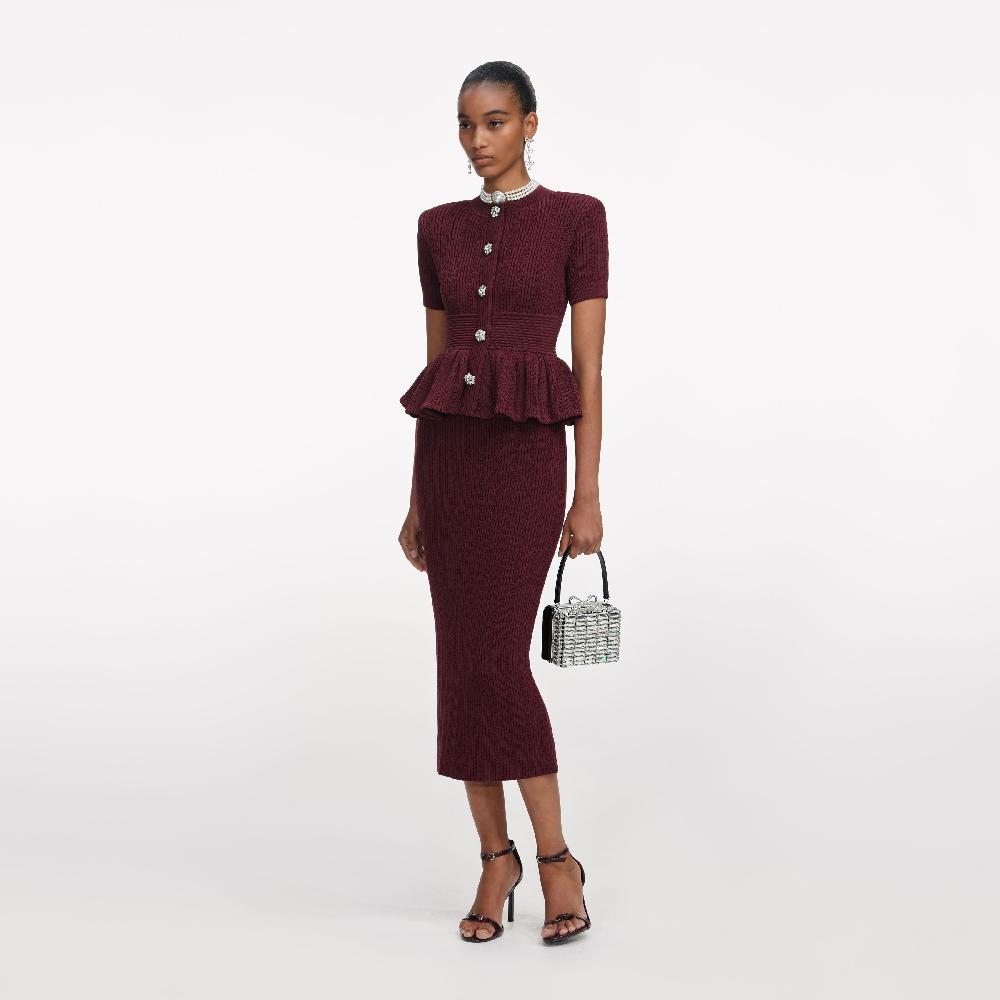 Self Portrait Burgundy Pointelle Knit Midi Dress CLOTHING
