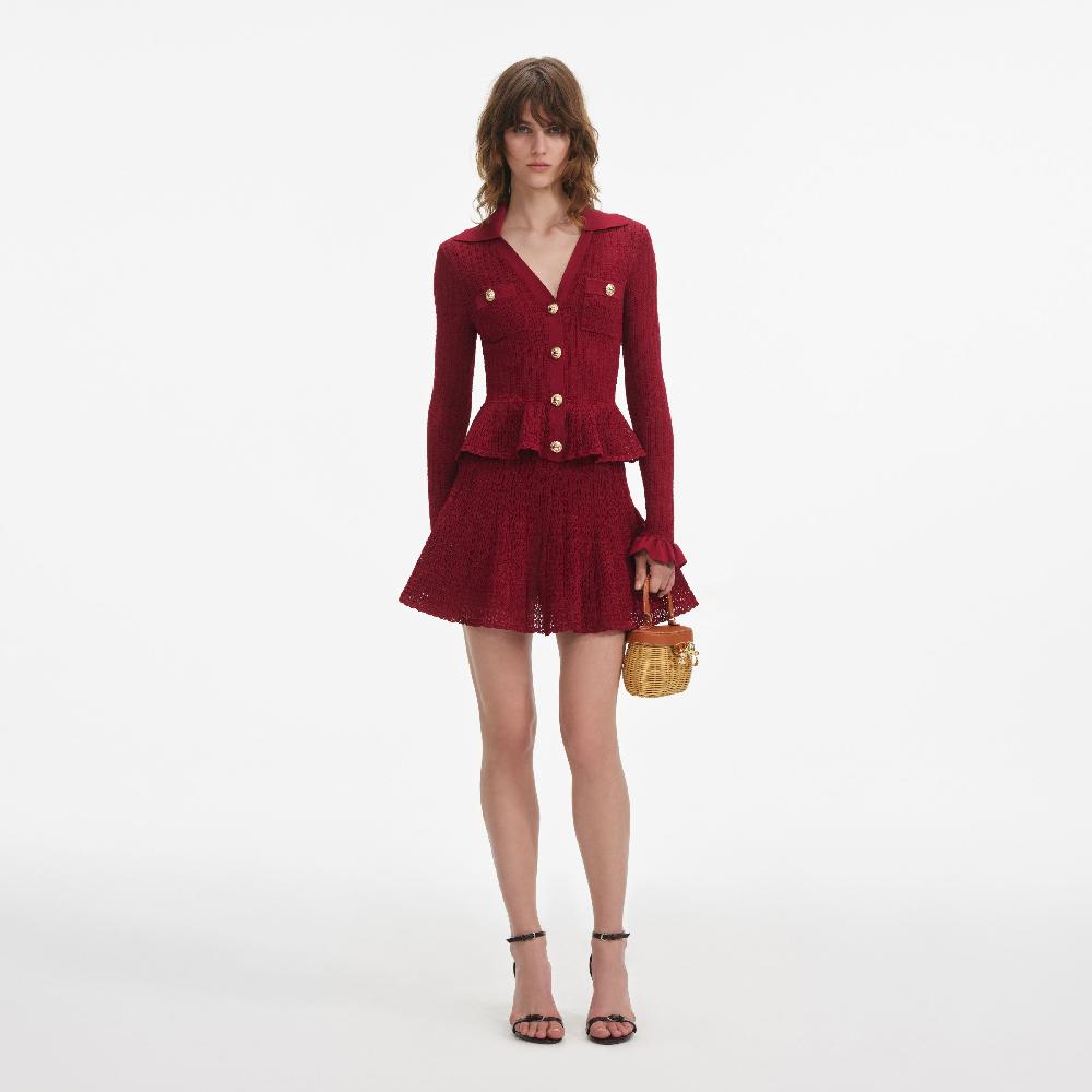 self portrait Burgundy Pointelle Knit Mini Dress CLOTHING
