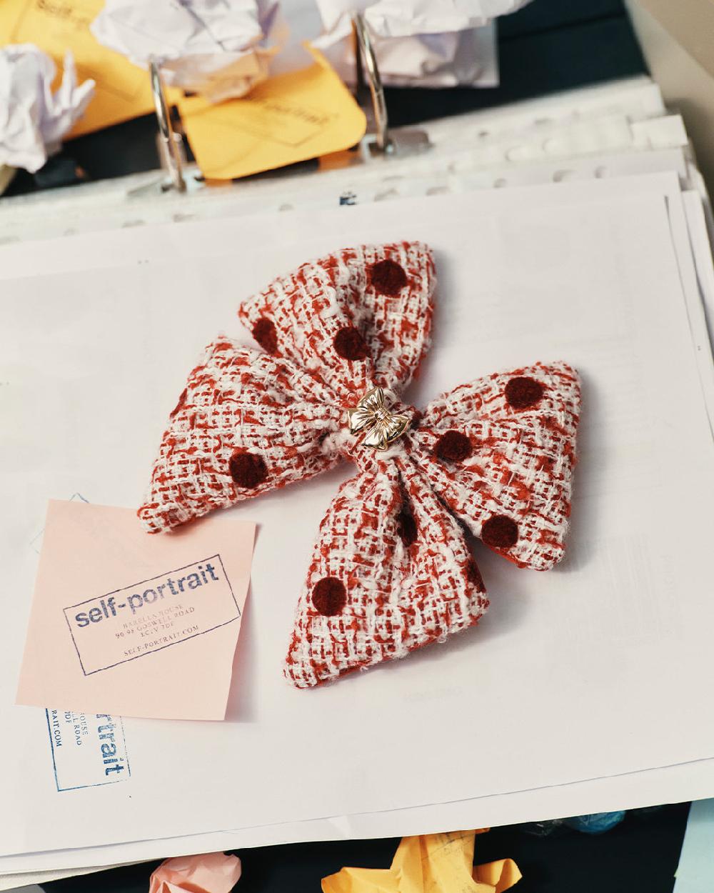 Self Portrait Burgundy Polka Dot Boucle Hair Bow KIDS