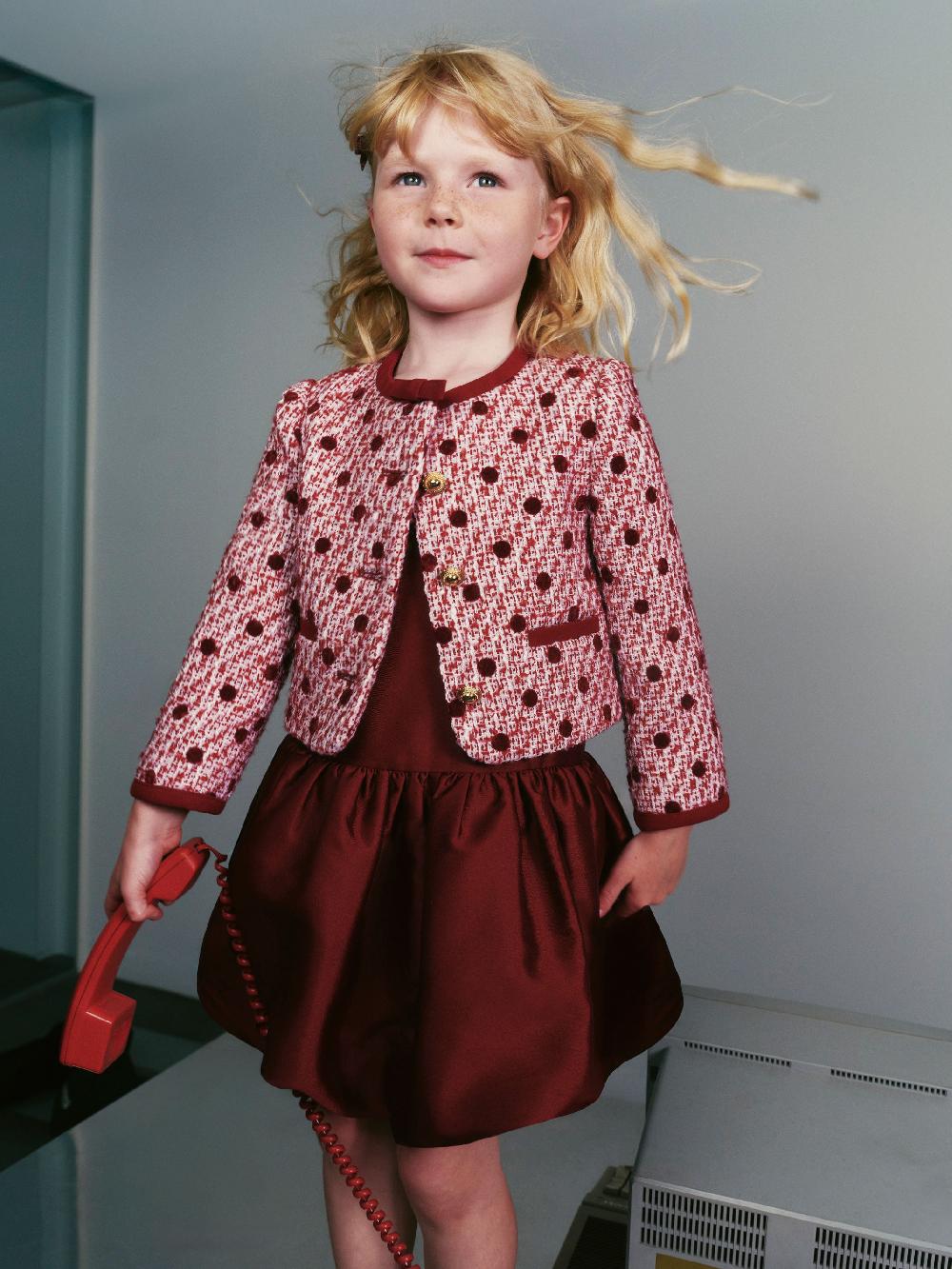 Self Portrait Burgundy Polka Dot Boucle Jacket KIDS