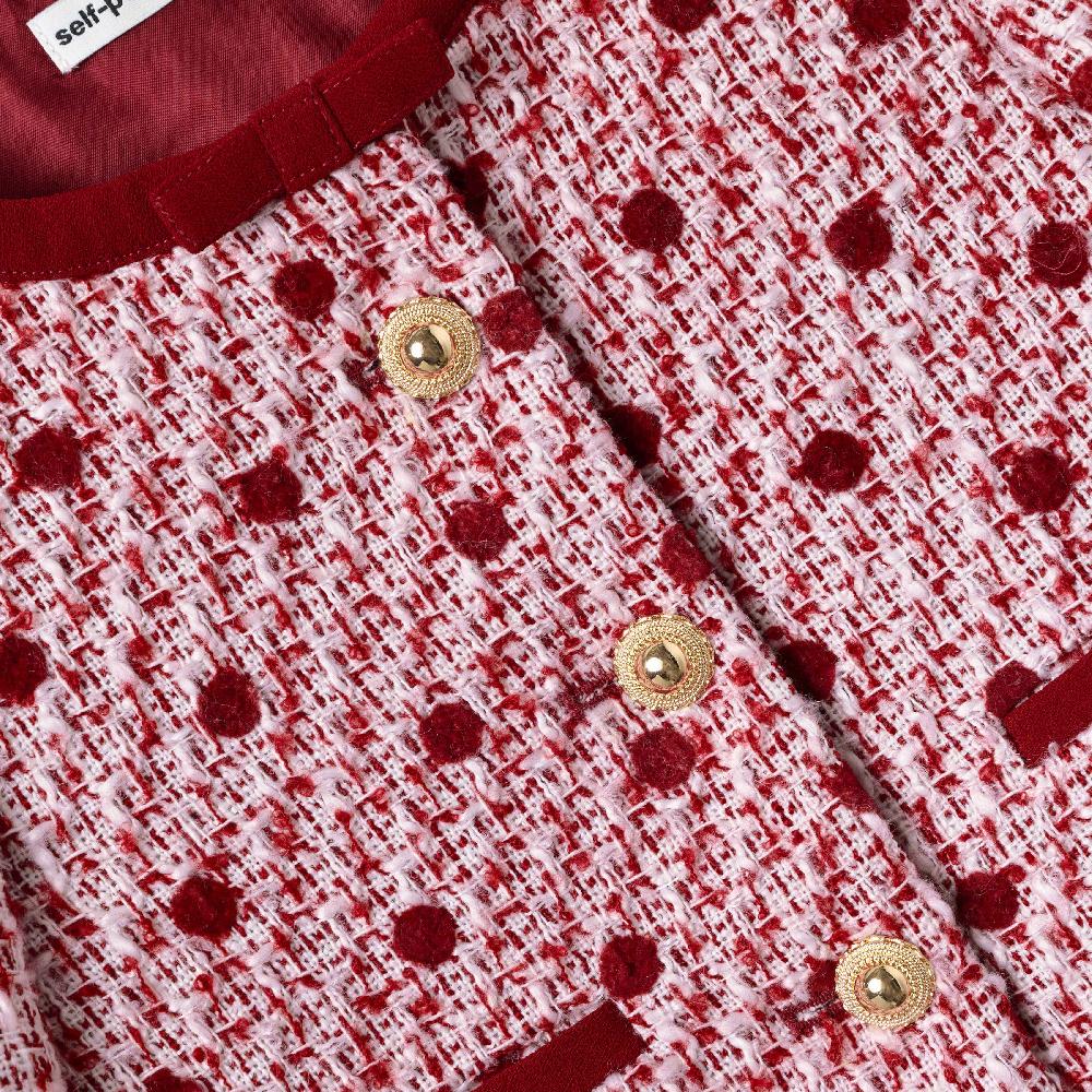 Self Portrait Burgundy Polka Dot Boucle Jacket KIDS