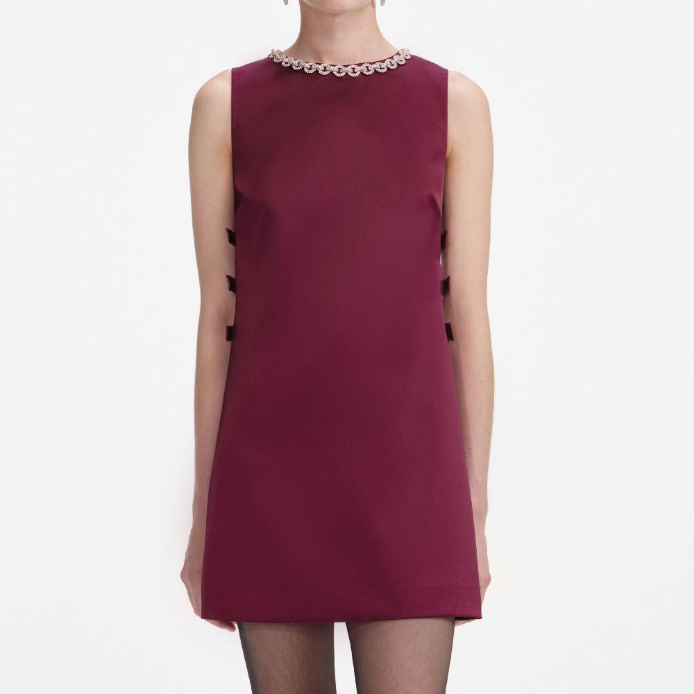 Self Portrait Burgundy Satin Cut Out Mini Dress CLOTHING