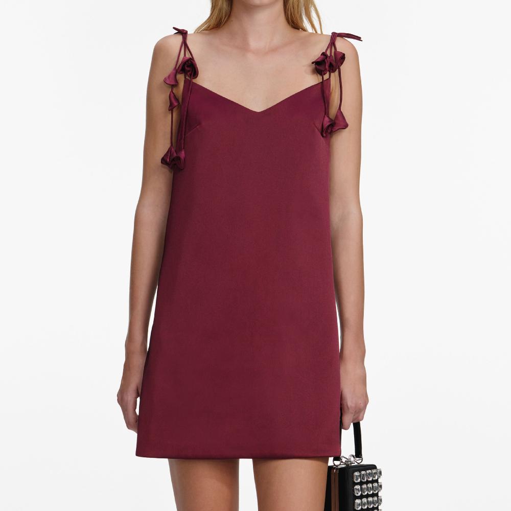 Self Portrait Burgundy Satin Flower Mini Dress CLOTHING