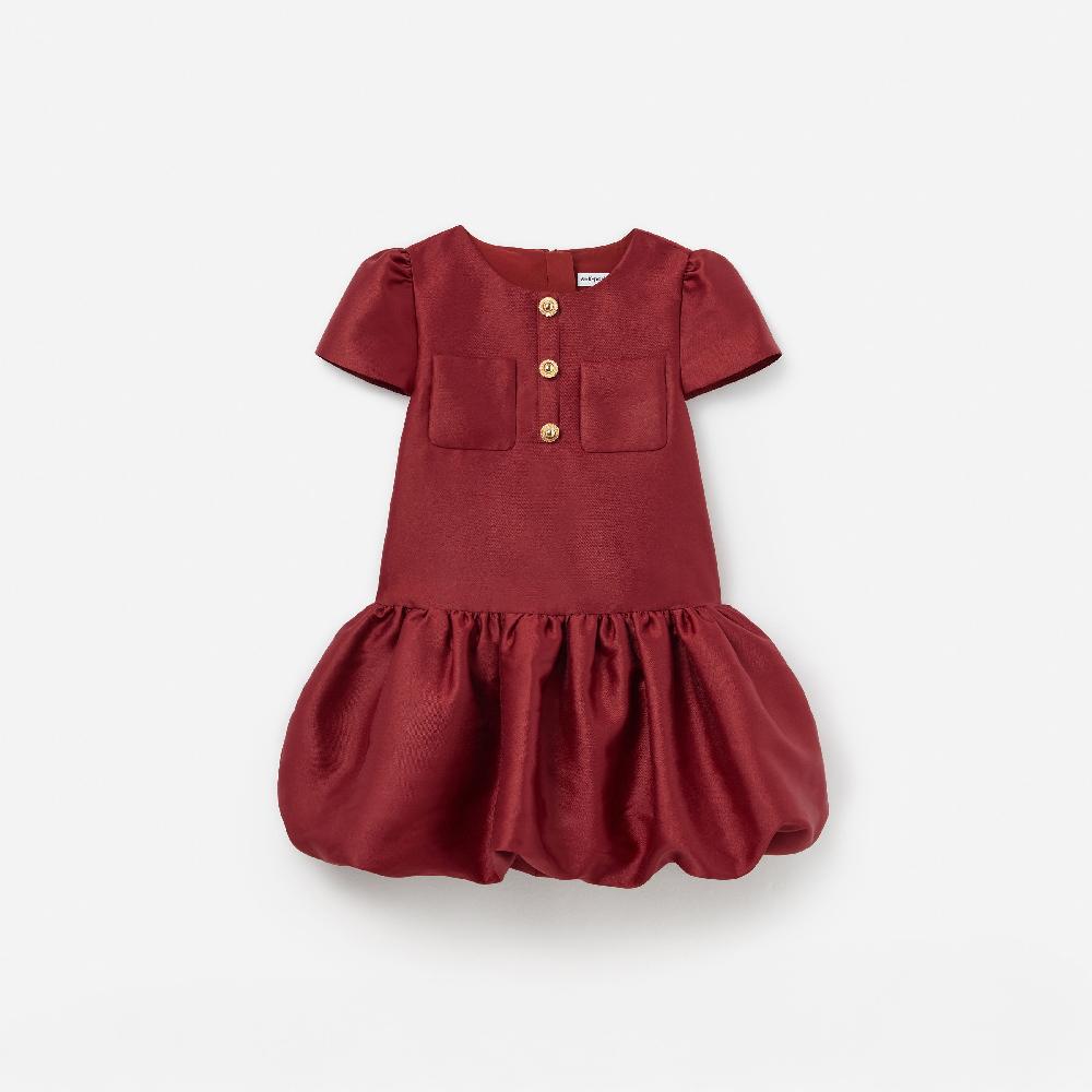 self portrait Burgundy Taffeta Short Sleeve Dress KIDS