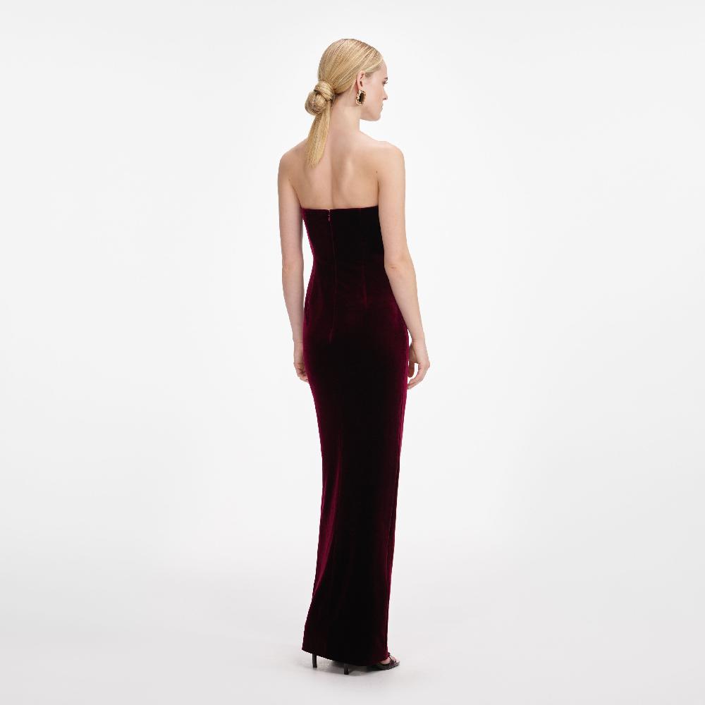 Self Portrait Burgundy Velvet Bandeau Maxi Dress CLOTHING