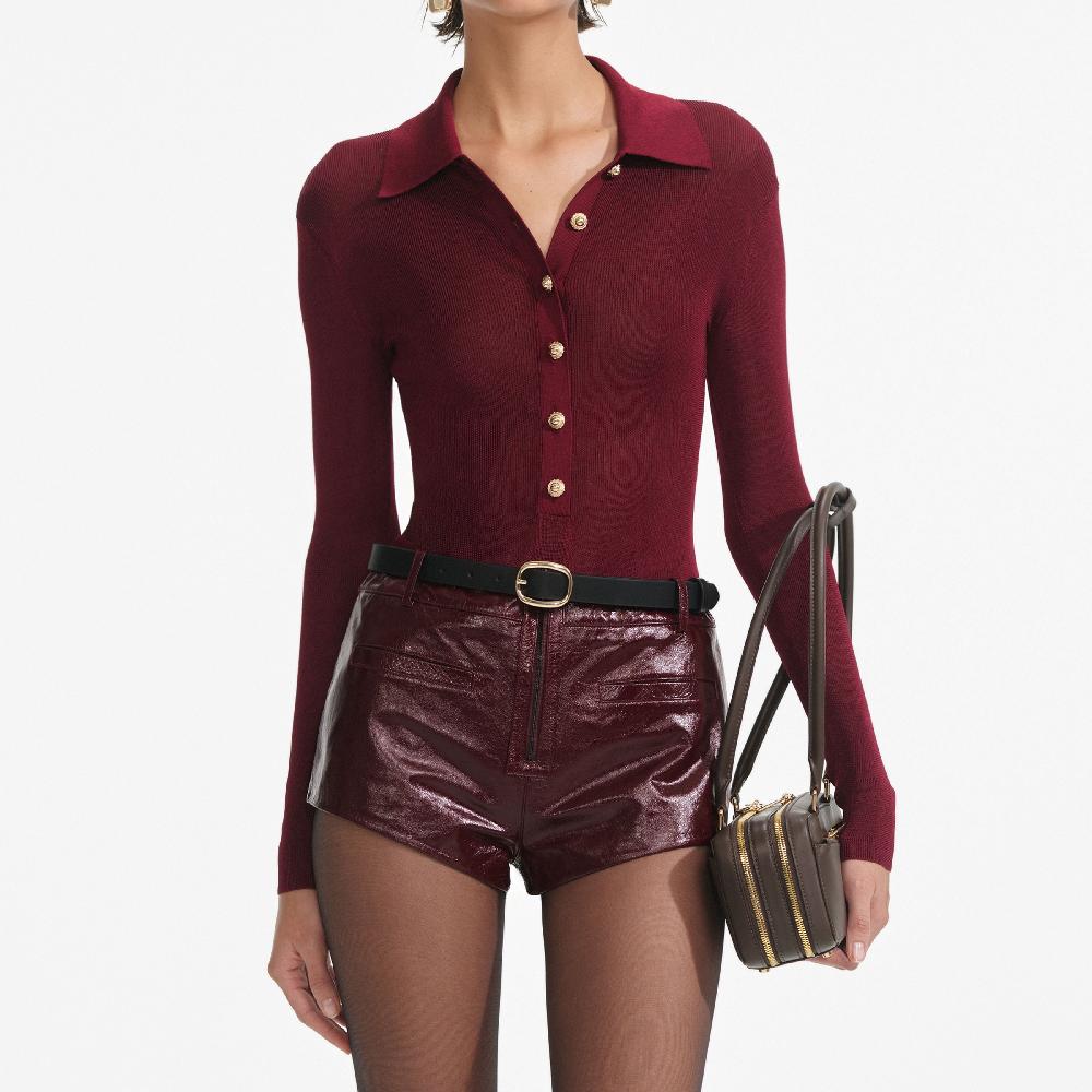 Self Portrait Burgundy Viscose Knit Bodysuit CLOTHING