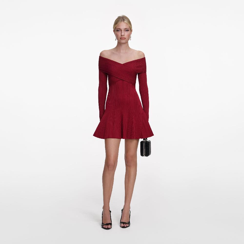 self portrait Burgundy Viscose Knit Mini Dress CLOTHING