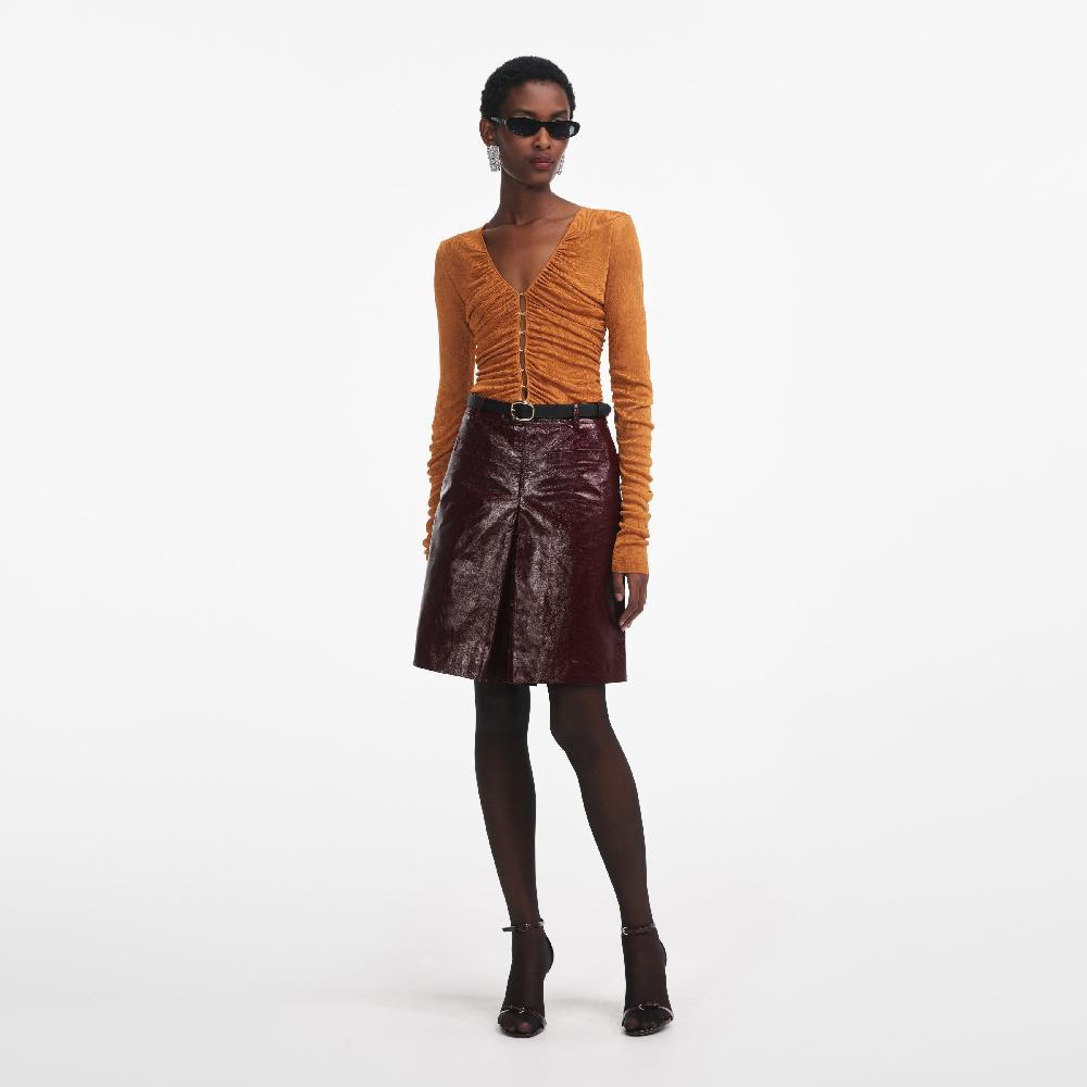 Self Portrait Burnt Orange V Neck Viscose Knit Top CLOTHING