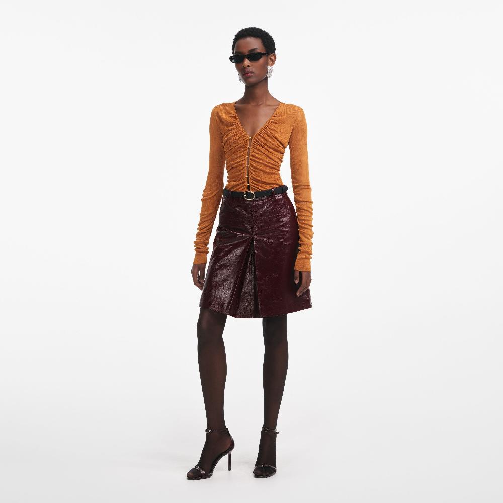 self portrait Burnt Orange V Neck Viscose Knit Top CLOTHING