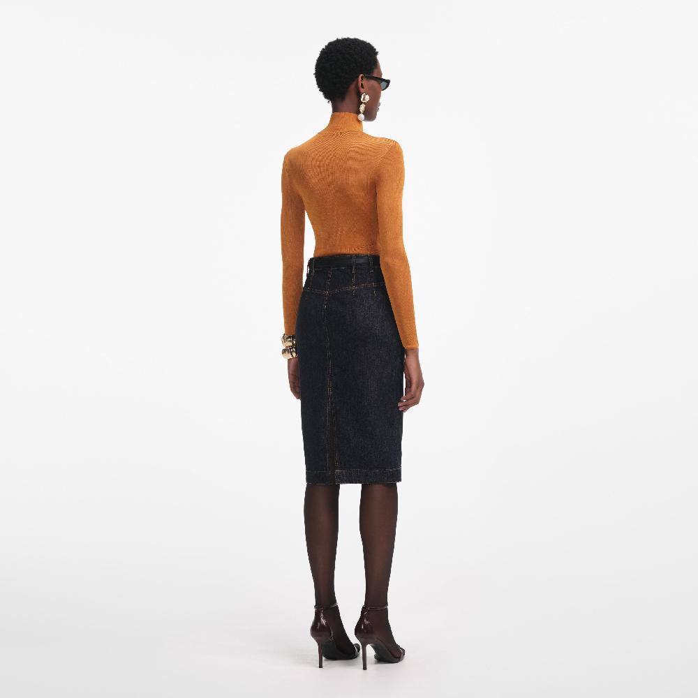 Self Portrait Burnt Orange Viscose Knit Top CLOTHING