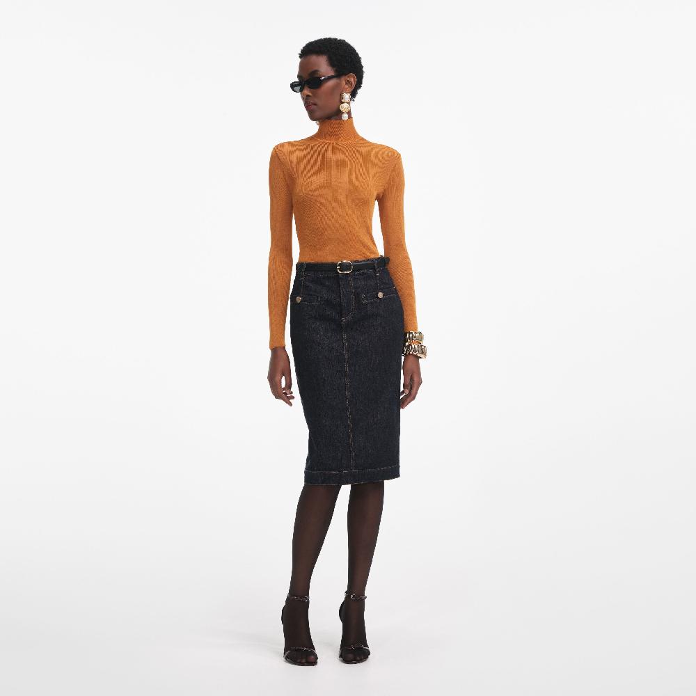 Self Portrait Burnt Orange Viscose Knit Top CLOTHING