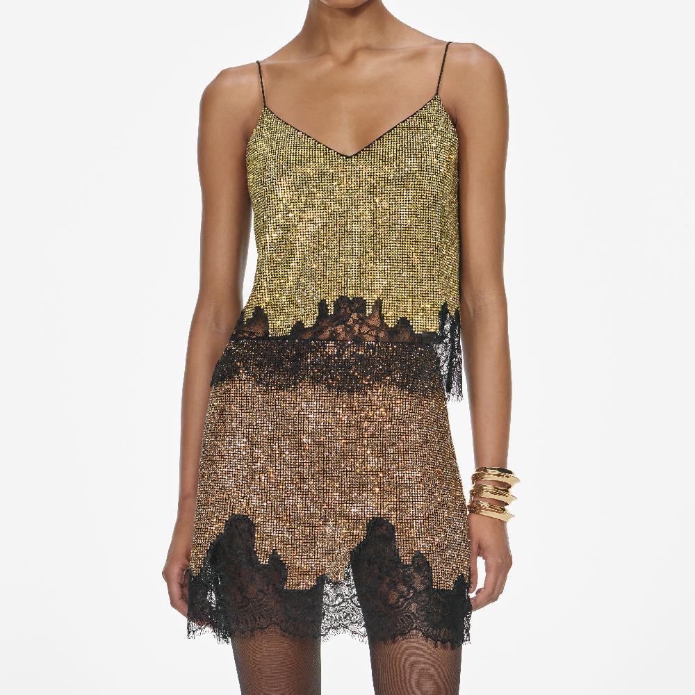 Self Portrait Champagne Crystal Chainmail Top CLOTHING