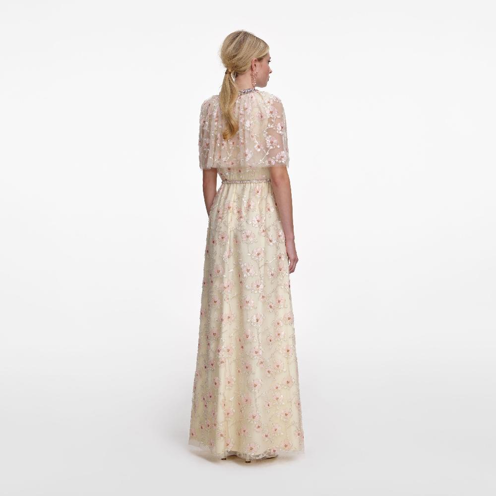 Self Portrait Champagne Floral Embellished Maxi Dress CLOTHING