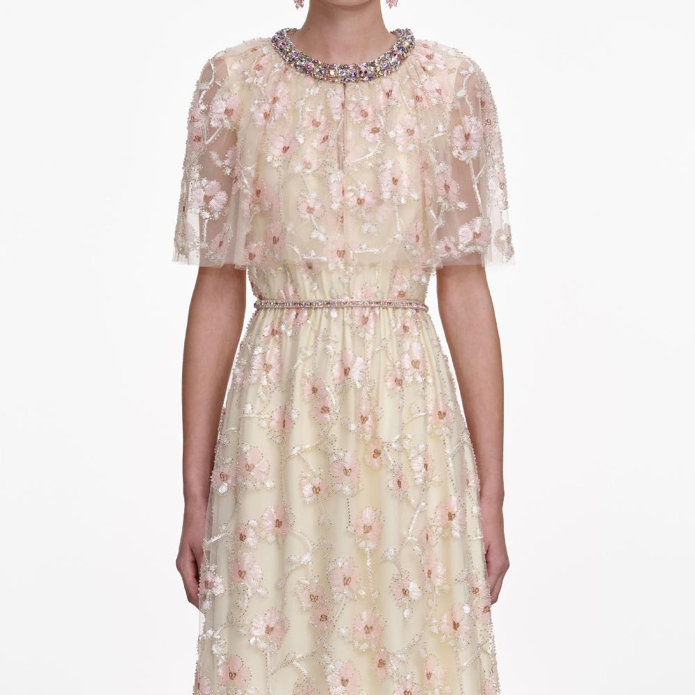 Self Portrait Champagne Floral Embellished Maxi Dress CLOTHING