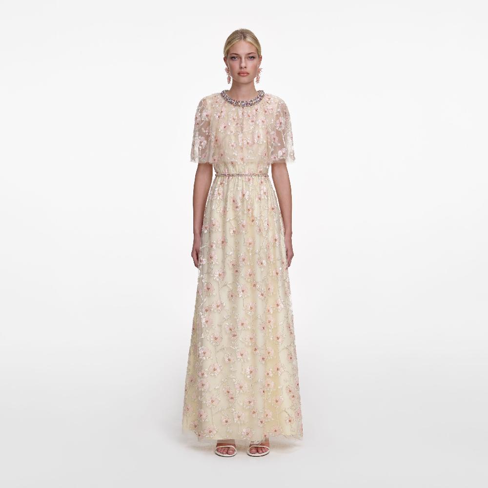 self portrait Champagne Floral Embellished Maxi Dress CLOTHING