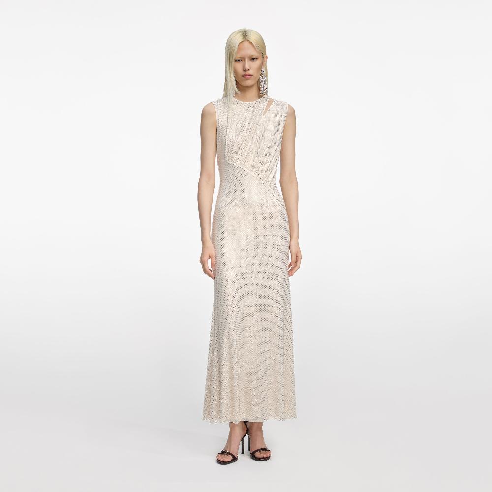 self portrait Champagne Rhinestone Cut Out Midi Dress CLOTHING