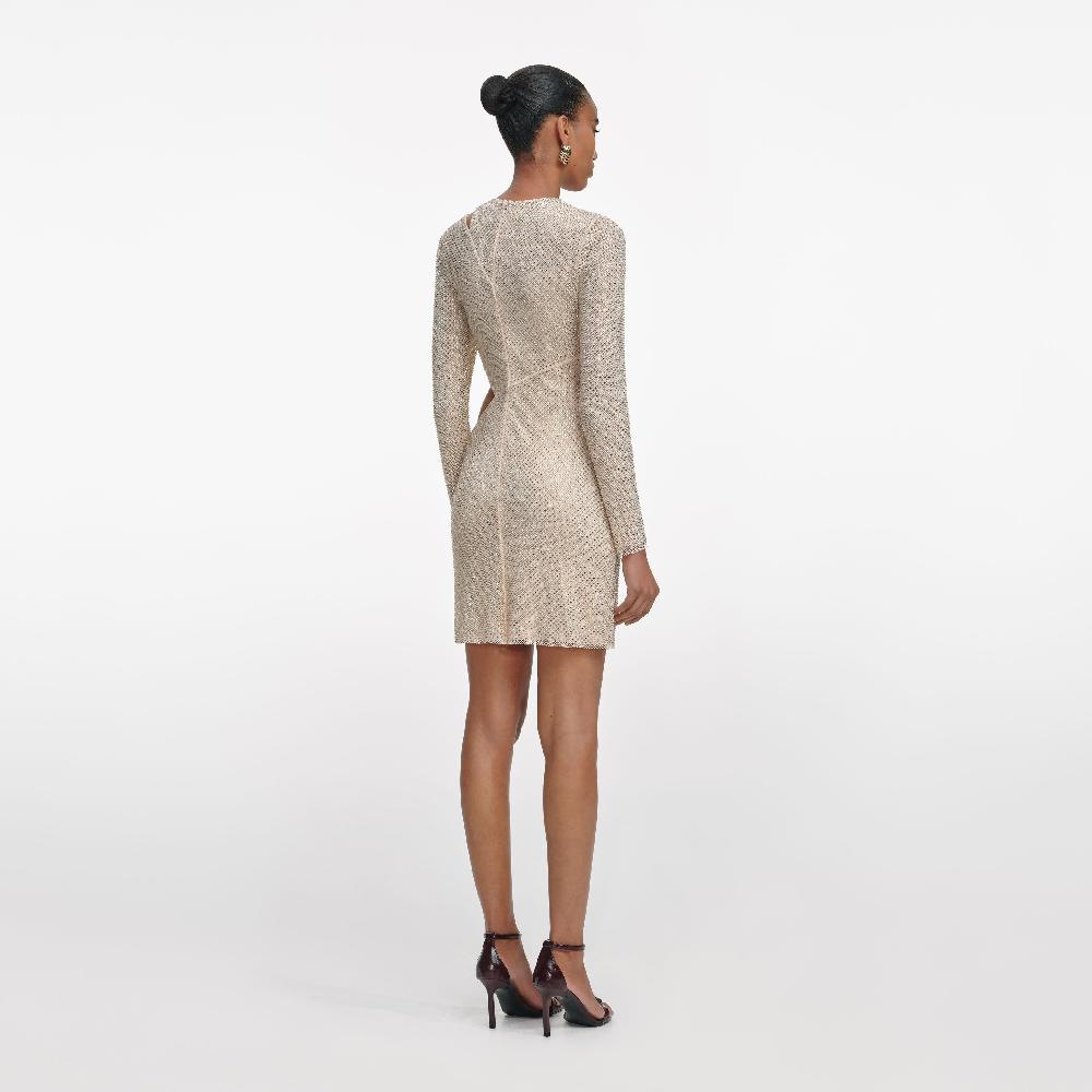 Self Portrait Champagne Rhinestone Lace Trim Mini Dress CLOTHING