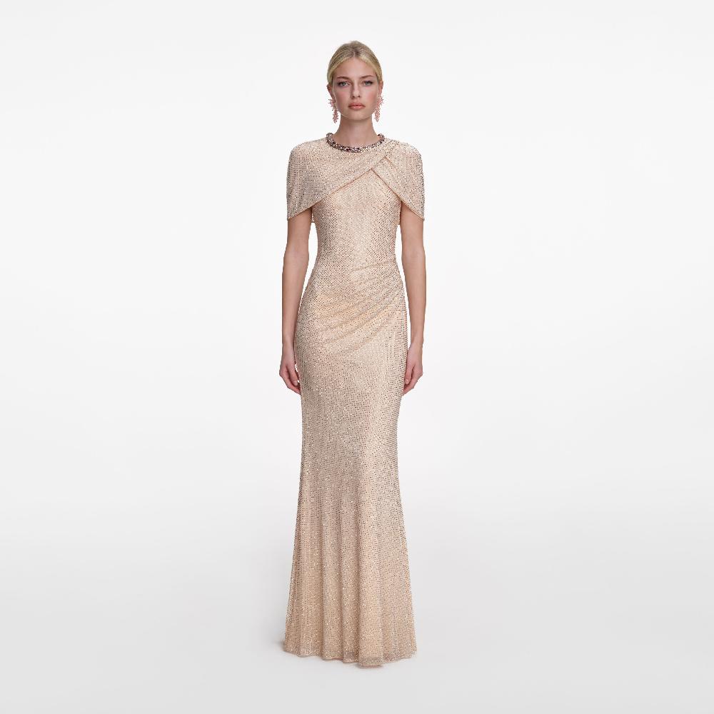 self portrait Champagne Rhinestone Maxi Dress CLOTHING