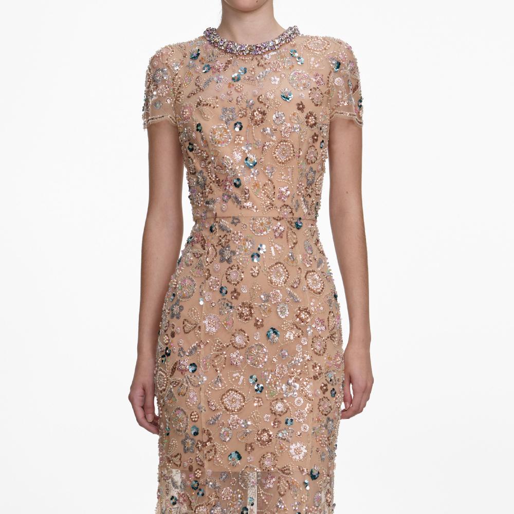 Self Portrait Champagne Sequin Embroidered Maxi Dress CLOTHING