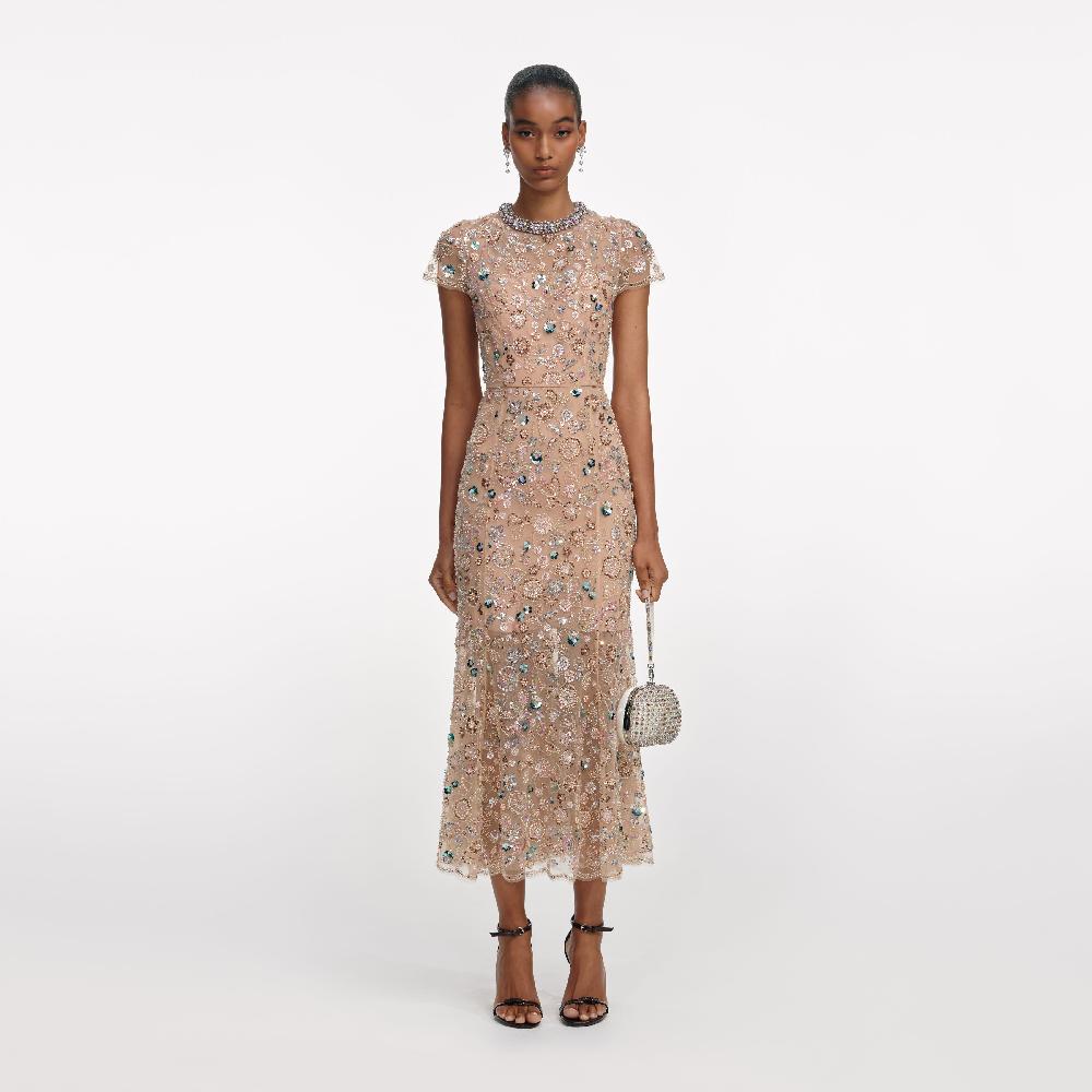 self portrait Champagne Sequin Embroidered Midi Dress CLOTHING