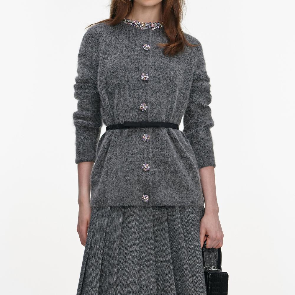 Self Portrait Charcoal Crystal Trim Cardigan CLOTHING