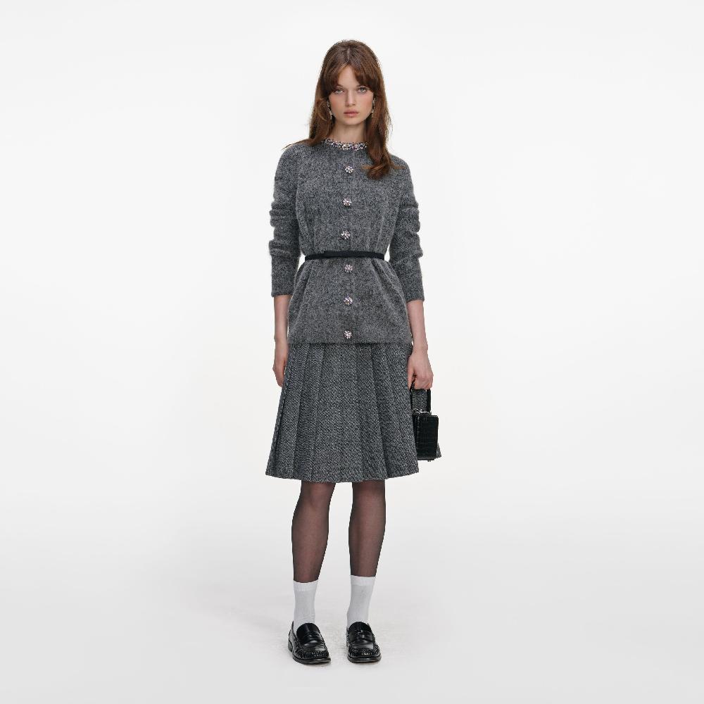 self portrait Charcoal Crystal Trim Cardigan CLOTHING