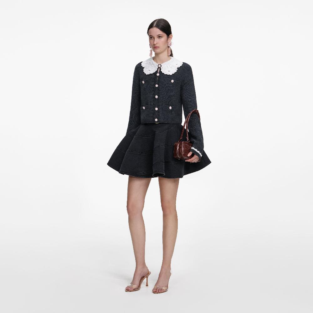 Self Portrait Charcoal Lace Collar Cardigan CLOTHING