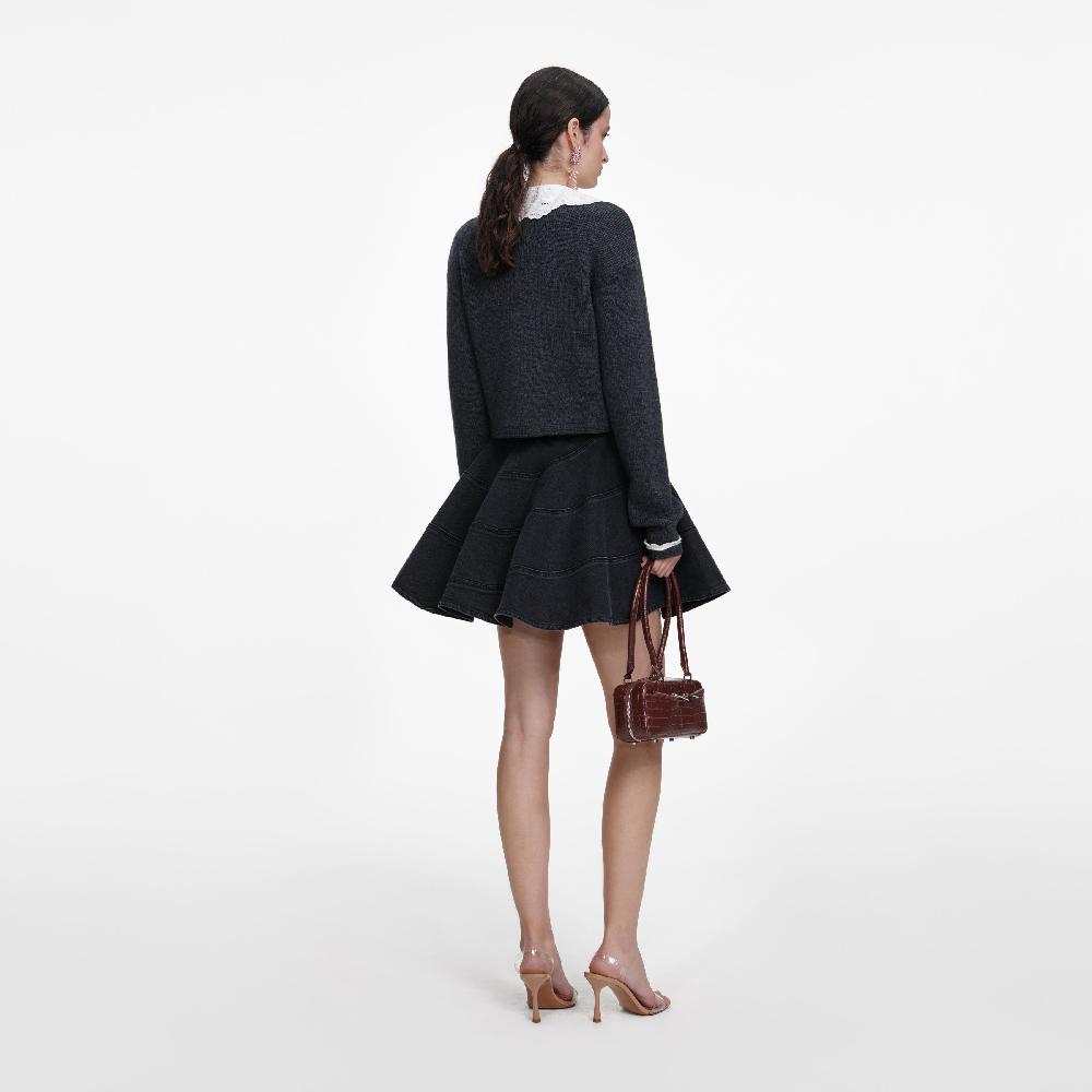 Self Portrait Charcoal Lace Collar Cardigan CLOTHING