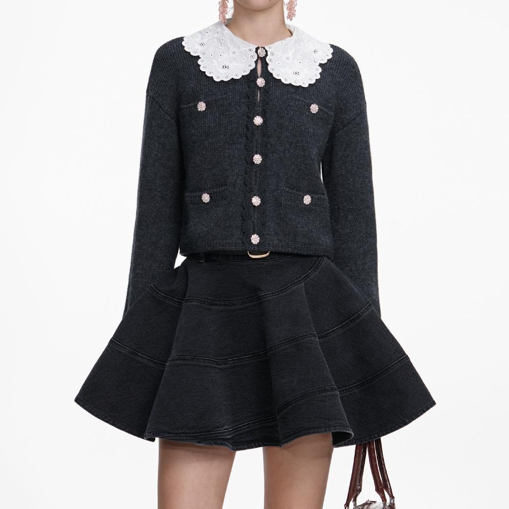 Self Portrait Charcoal Lace Collar Cardigan CLOTHING