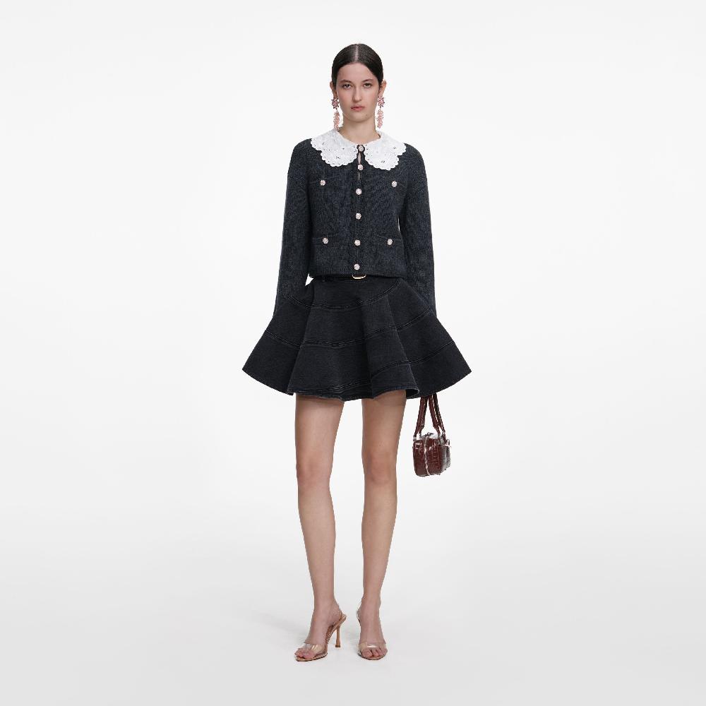 self portrait Charcoal Lace Collar Cardigan CLOTHING