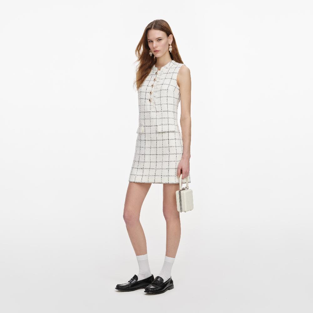 Self Portrait Check Boucle Lace Trim Mini Dress CLOTHING