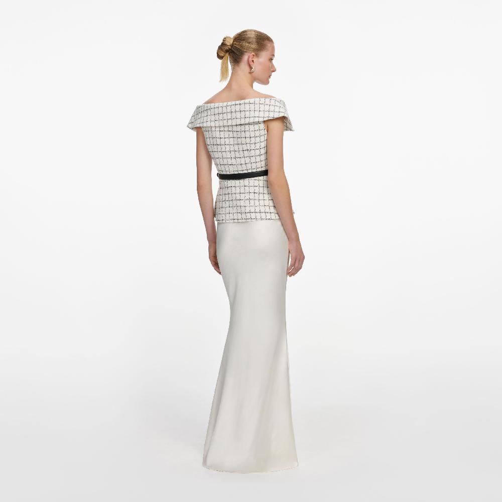 Self Portrait Check Boucle Satin Maxi Dress CLOTHING