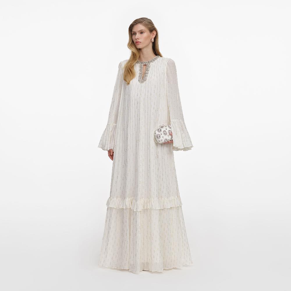 Self Portrait Cream And Gold Chiffon Maxi Dress CLOTHING