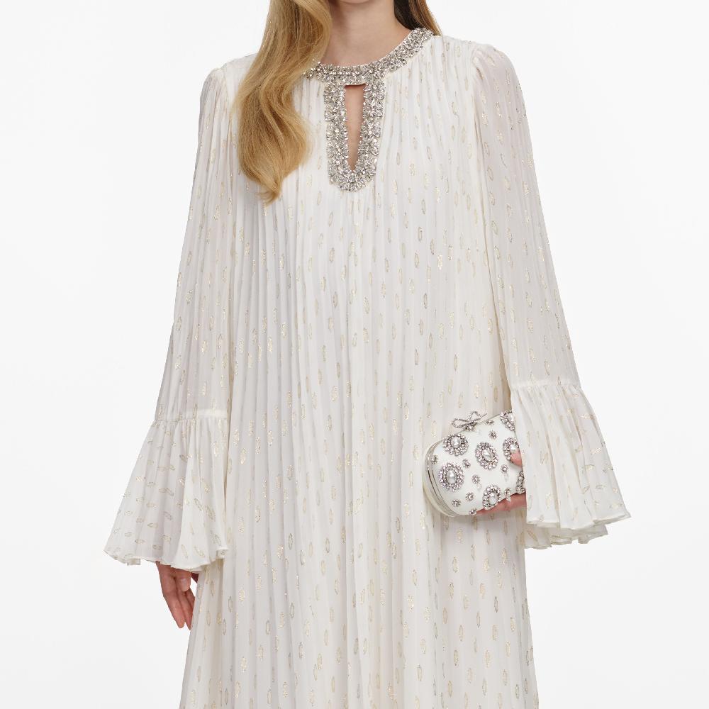 Self Portrait Cream And Gold Chiffon Maxi Dress CLOTHING