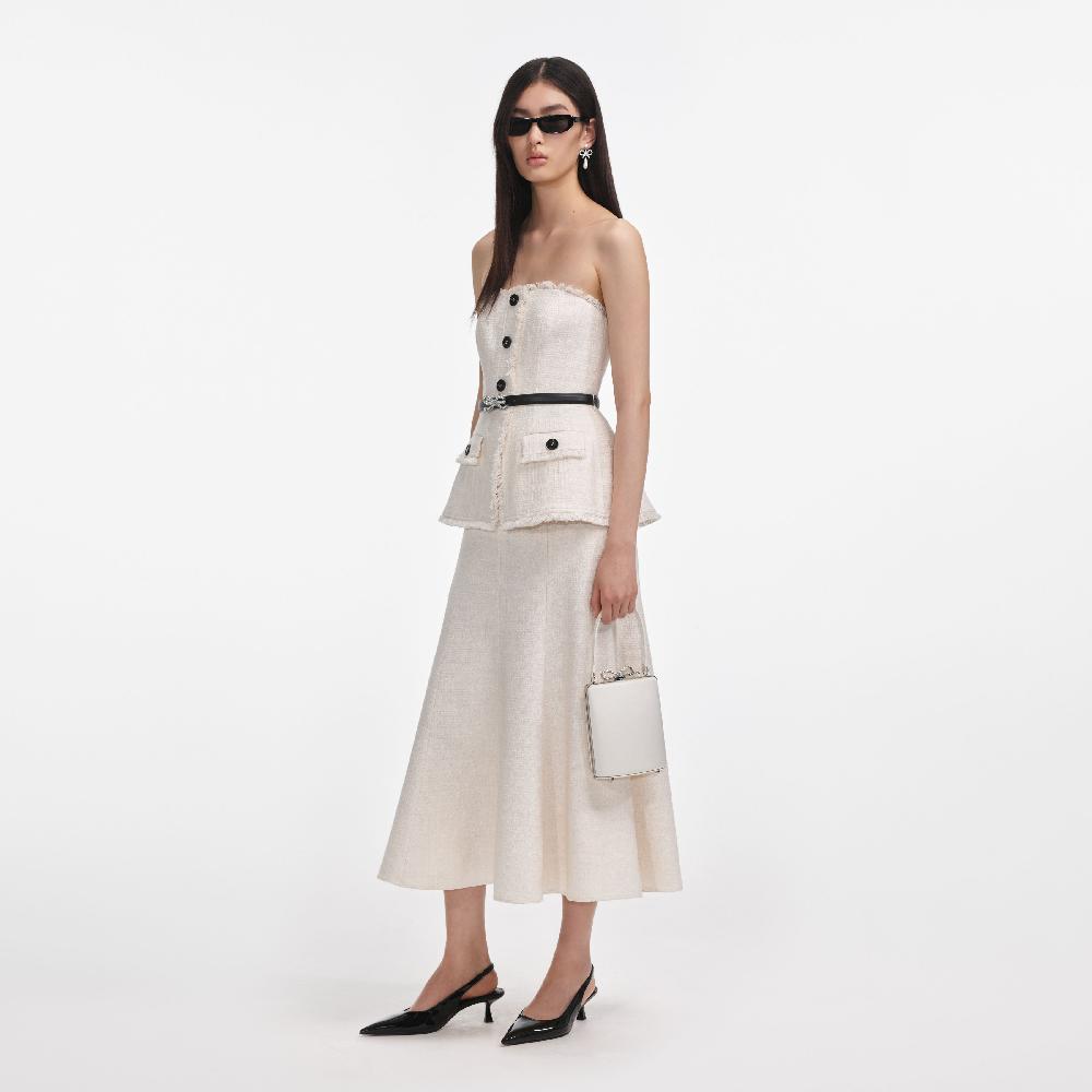 Self Portrait Cream Boucle Bandeau Midi Dress CLOTHING