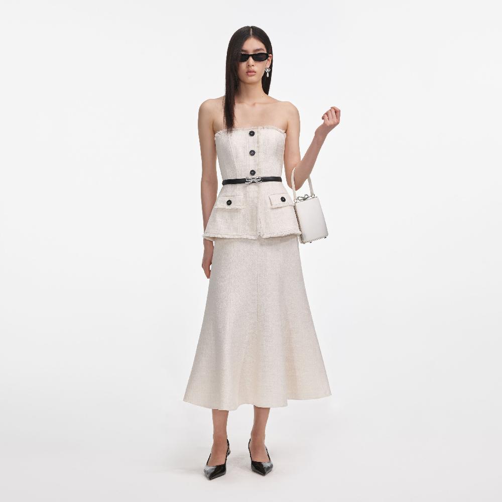 Self Portrait Cream Boucle Bandeau Midi Dress CLOTHING