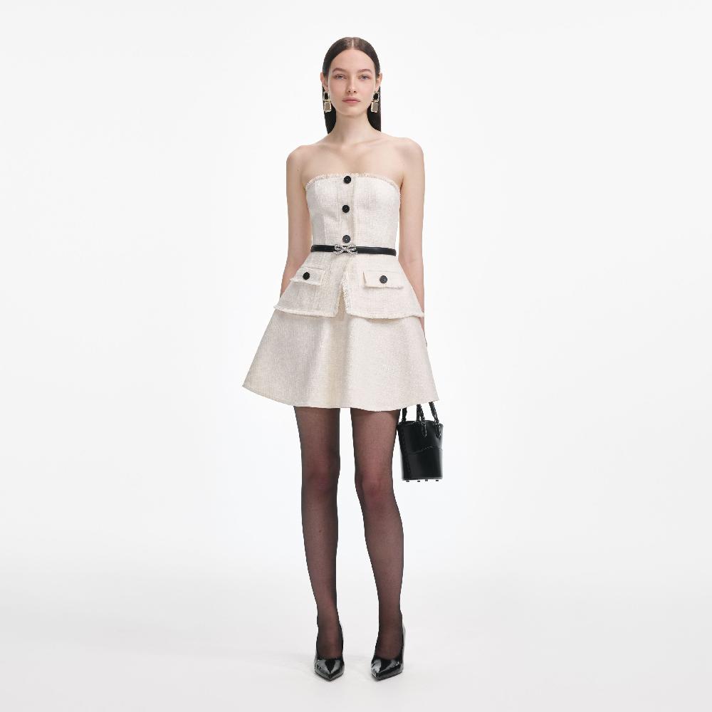 self portrait Cream Boucle Bandeau Mini Dress CLOTHING