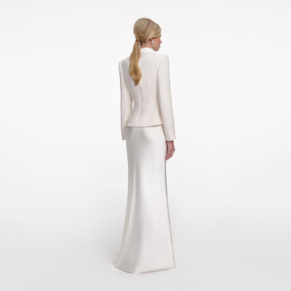 Self Portrait Cream Boucle Collared Maxi Dress CLOTHING