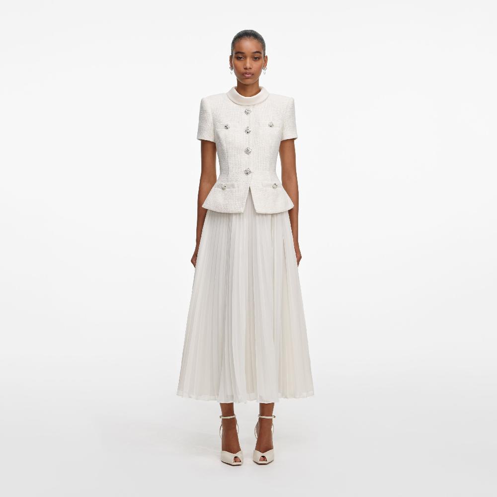 self portrait Cream Boucle Collared Midi Dress CLOTHING