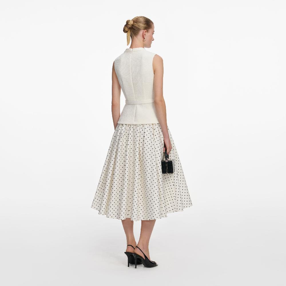 Self Portrait Cream Boucle Polka Dot Midi Dress CLOTHING