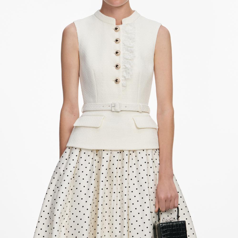 Self Portrait Cream Boucle Polka Dot Midi Dress CLOTHING