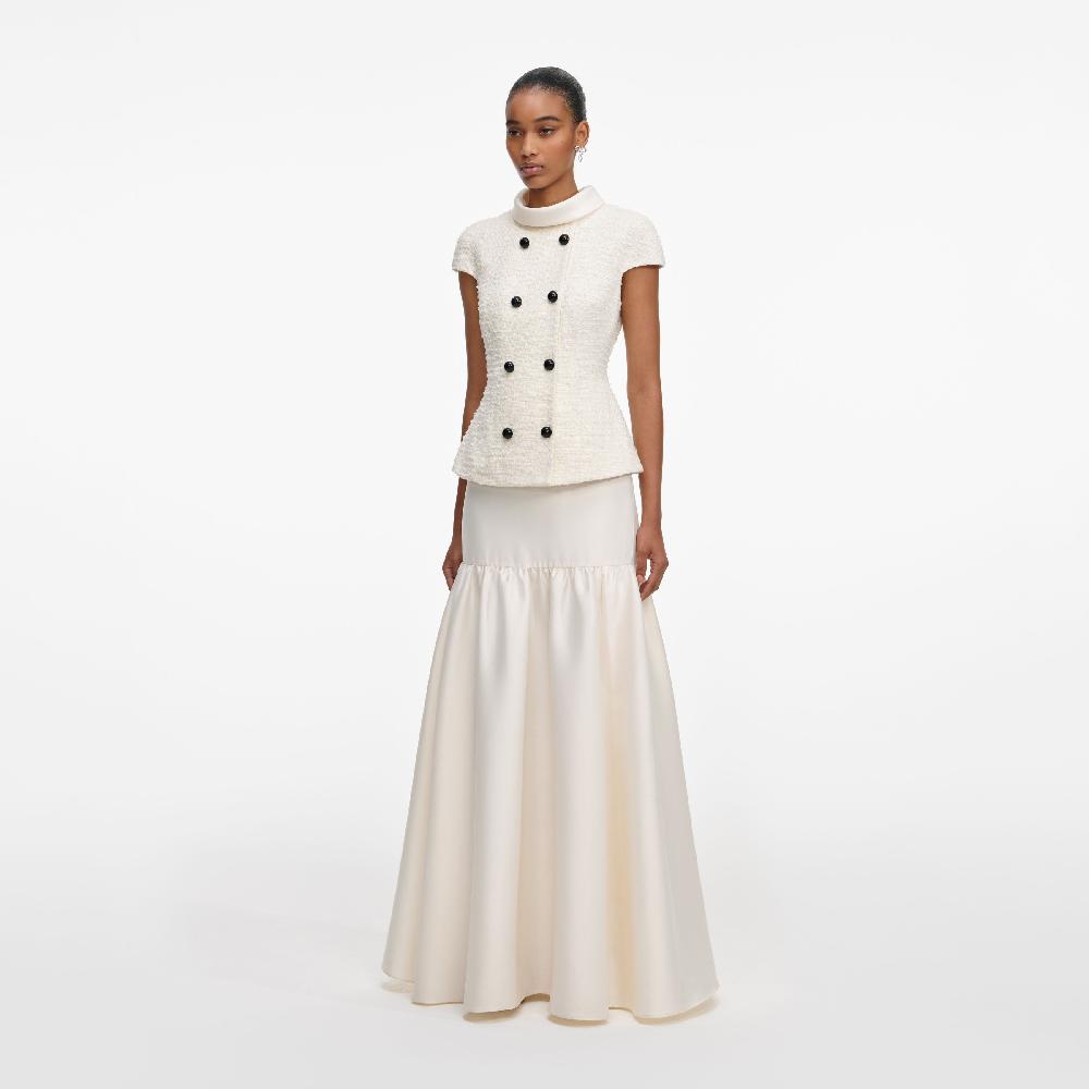 Self Portrait Cream Boucle Taffeta Maxi Dress CLOTHING