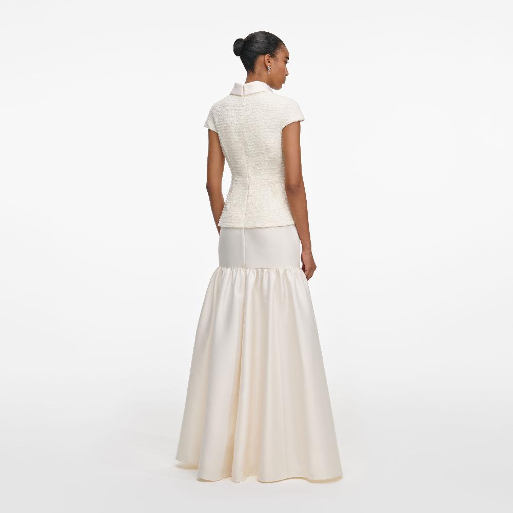 Self Portrait Cream Boucle Taffeta Maxi Dress CLOTHING