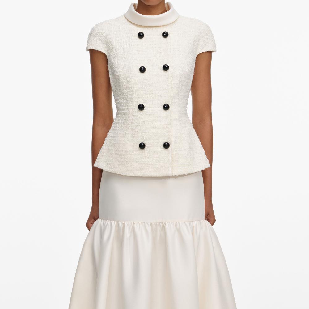 Self Portrait Cream Boucle Taffeta Maxi Dress CLOTHING