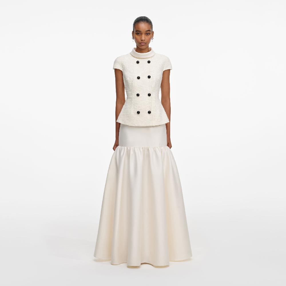 self portrait Cream Boucle Taffeta Maxi Dress CLOTHING