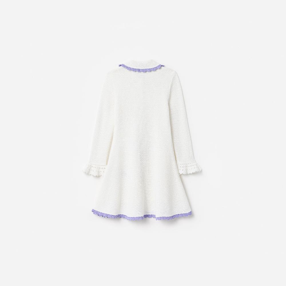 Self Portrait Cream Contrast Trim Pointelle Knit Dress KIDS