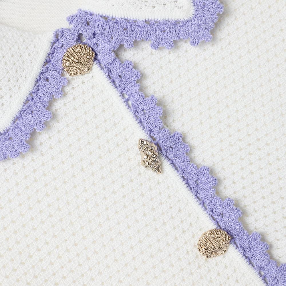 Self Portrait Cream Contrast Trim Pointelle Knit Dress KIDS